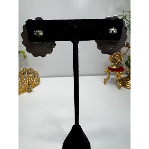 Mexican Sterling Silver Taxco Mexico Cabochon Onyx Oval Stud Earrings Modernist - Picture 5 of 10